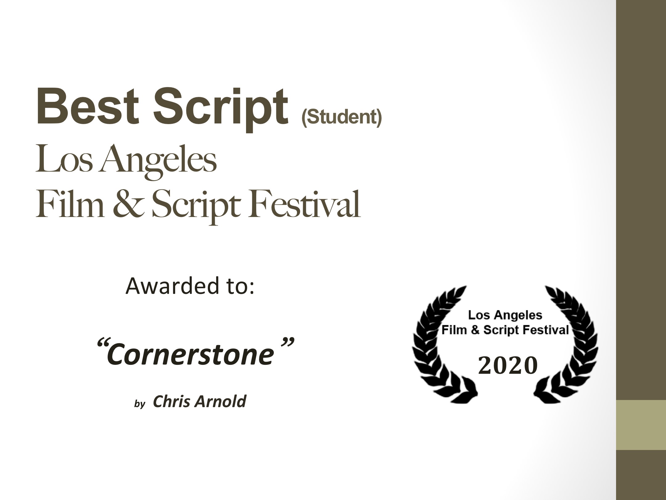 Best Script (Student) Los Angeles Film and Script Festival